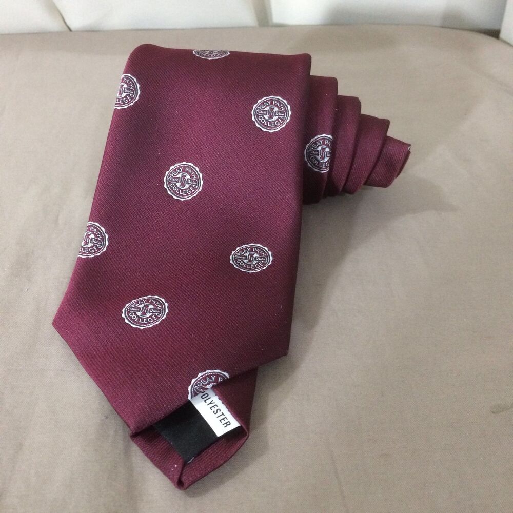 Bay Path College Longmeadow MA Vintage Neck Tie Maroon Crest Logo Polyester 58"